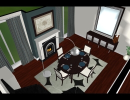 Overhead view of modern dining room.